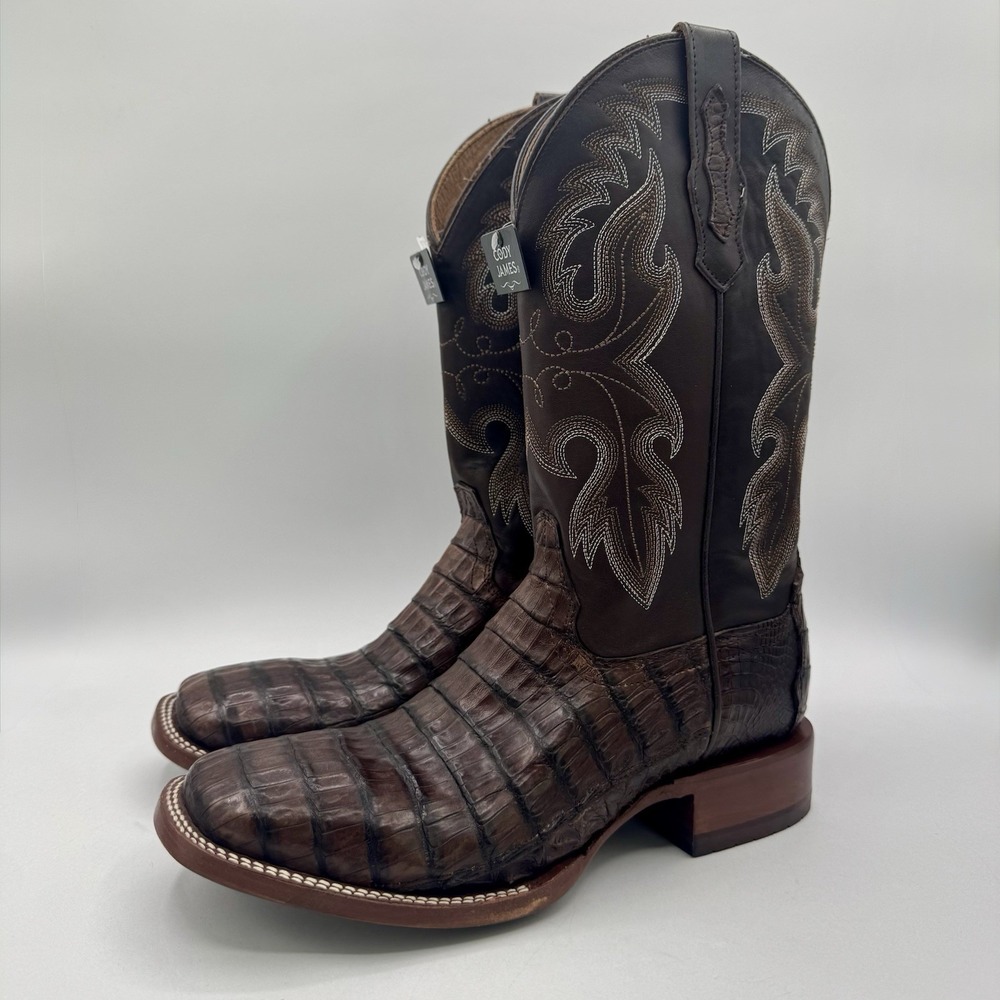 Cody James Exotic Caiman Tail Boots Men's Size 8 D Brown Leather Square Toe